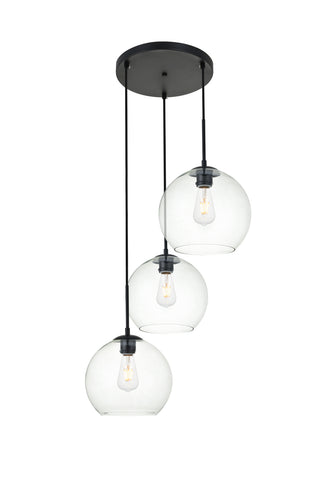 Baxter 3 Lights Black Pendant With Clear Glass