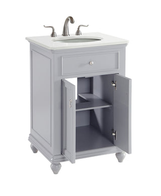 24 inch Single Bathroom vanity in Light Grey with ivory white engineered marble