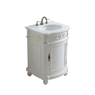 24 inch Single Bathroom vanity in Antique White with ivory white engineered marble