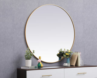 Metal frame round mirror 45 inch in Brass