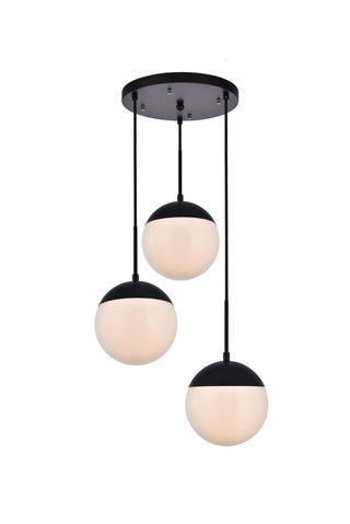 Eclipse 3 Lights Black Pendant With Frosted White Glass