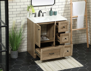 32 inch Single bathroom vanity in natural oak with backsplash