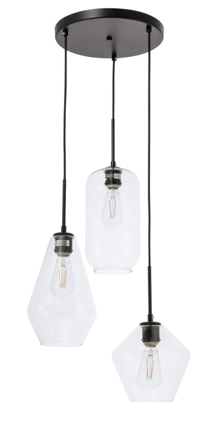 Gene 3 light Black and Clear glass pendant