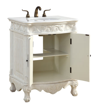 27 inch Single Bathroom vanity in Antique White with ivory white engineered marble