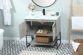 36 inch Single bathroom vanity in concrete grey with backsplash