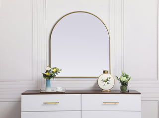 Metal Frame Arch Mirror 33x36 Inch in Brass