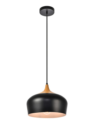 Nora Collection Pendant D11.5in H9in Lt:1 Black and natural wood finish