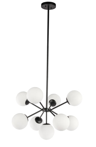 Jupiter 9 light Black and Frosted White glass pendant