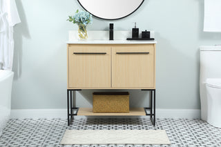 36 inch Single bathroom vanity in maple with backsplash