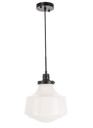 Lyle 1 light Black and frosted white glass pendant