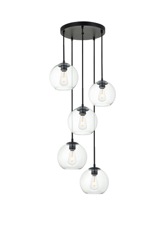 Baxter 5 Lights Black Pendant With Clear Glass