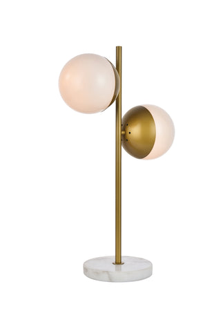 Eclipse 2 Lights Brass Table Lamp With Frosted White Glass