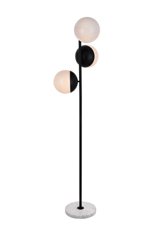 Eclipse 3 Lights Black Floor Lamp With Frosted White Glass