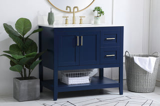 36 inch Single Bathroom Vanity in Blue with Backsplash