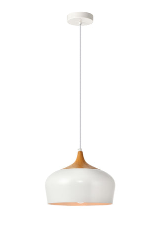 Nora Collection Pendant D11.5in H9in Lt:1 frosted white and natural wood finish