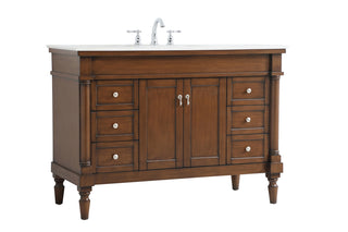 48 inch Single Bathroom vanity in Walnut with ivory white engineered marble