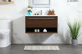 36 inch Single bathroom vanity in walnut