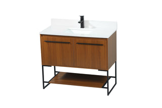 40 inch Single bathroom vanity in teak with backsplash