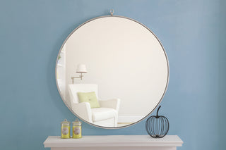 Metal frame Round Mirror with decorative hook 36 inch Silver finish