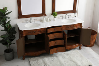 72 inch Double Bathroom vanity in Teak with ivory white engineered marble