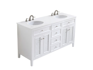 60 inch Double Bathroom vanity in White with ivory white engineered marble