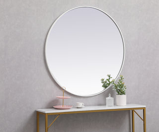 Metal frame round mirror 39 inch in White