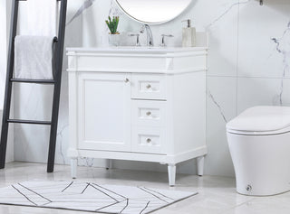 32 inch Single bathroom vanity in white with backsplash