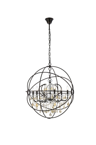 Geneva 6 light Dark Bronze Chandelier Golden Teak (Smoky) Royal Cut crystal