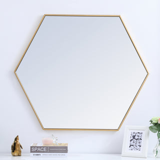 Metal frame hexagon mirror 41 inch in Brass