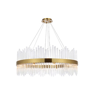 Dallas 36 inch round crystal pendant in satin gold