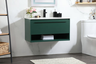 36 inch Single bathroom vanity in green with backsplash