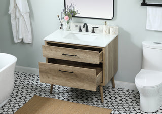 36 inch Single bathroom vanity in natural oak with backsplash