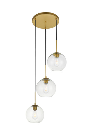 Baxter 3 Lights Brass Pendant With Clear Glass