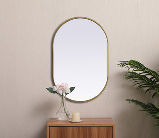 Metal Frame Oval Mirror 20x30 Inch in Brass