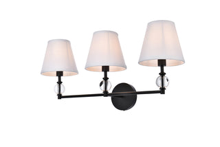 Bethany 3 lights bath sconce in black with white fabric shade