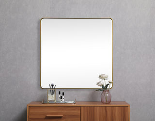 Soft corner metal square mirror 42x42 inch in Brass