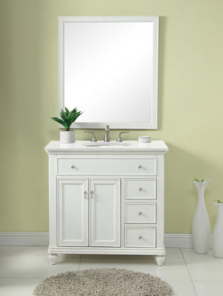 36 inch Single Bathroom vanity in Antique White with ivory white engineered marble