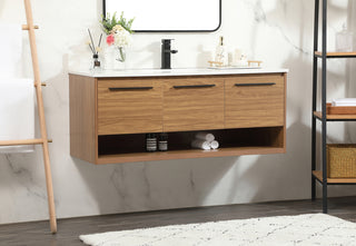 48 inch Single bathroom vanity in walnut brown with backsplash