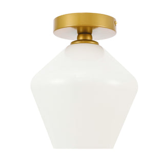 Gene 1 light Brass and Frosted white glass Flush mount