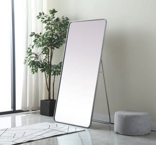 Soft Corner Metal Rectangle Full Length Mirror 30x60 Inch in Silver