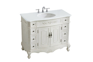 42 inch Single Bathroom vanity in Antique White with ivory white engineered marble