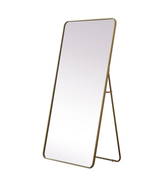 Soft Corner Metal Rectangle Full Length Mirror 30x60 Inch in Brass