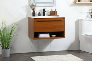 30 inch Single bathroom vanity in teak with backsplash