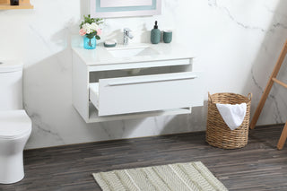 36 inch Single bathroom vanity in white with backsplash