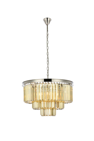 Sydney 9 light polished nickel Chandelier Golden Teak (Smoky) Royal Cut Crystal