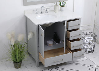 36 inch Single Bathroom Vanity in Gray with Backsplash