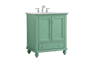 30 inch Single Bathroom vanity in vintage mint with ivory white engineered marble