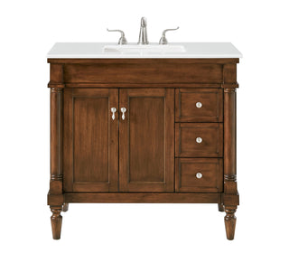 36 inch Single Bathroom vanity in Walnut with ivory white engineered marble