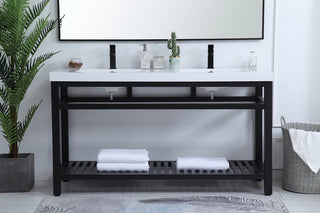 60 inch Double Bathroom Metal Vanity in Black