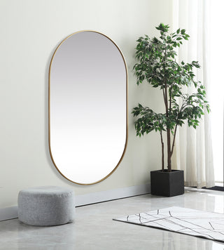 Metal Frame Oval Mirror 36x60 Inch in Brass